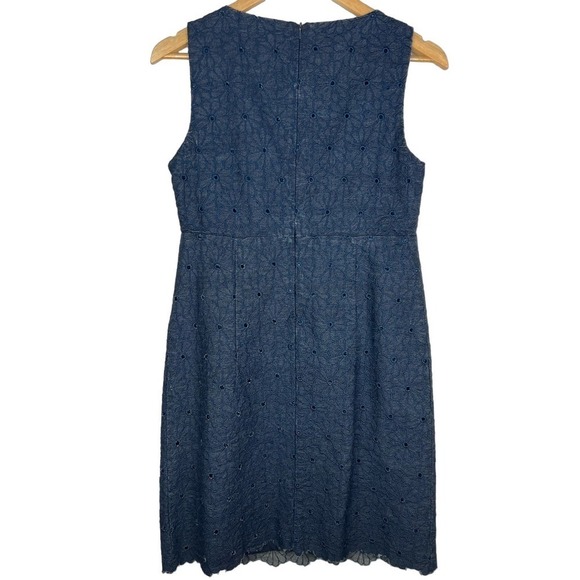 ECI DENIM Eyelet Flower Embroidered Detailing Mini V-Neck Sleeveless Dress Sz 4 - Picture 2 of 7